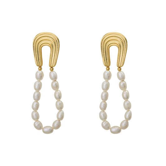 Elegant Natural Pearl U Shape 925 Sterling Silver Dangling Earrings