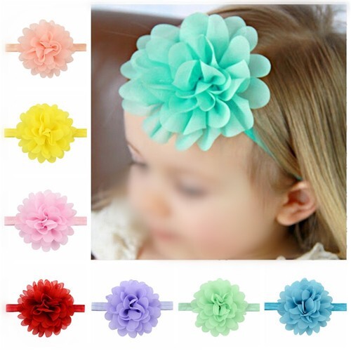 (12 pcs Per Unit) Big Chiffon Flower Attached Toddler/ Baby Fashion Hair Band