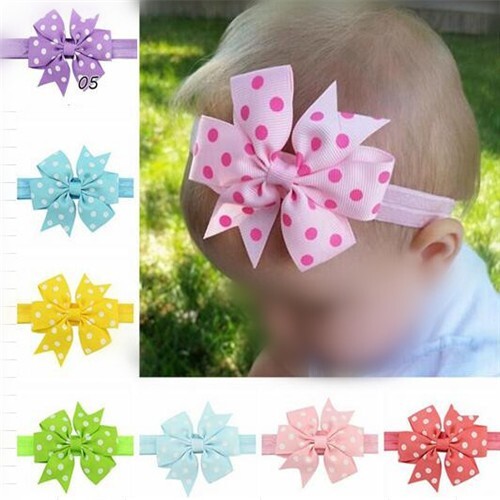 (20 pcs Per Unit) Polka Dot Fishtail Bowknot Baby/ Toddler Fashion Hair Band