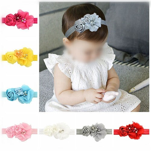 (12 pcs Per Unit) Chiffon Flowers Cluster Baby Fashion Hair Band