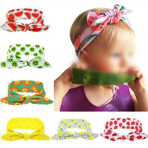 (6 pcs Per Unit) Summer Fashion Fruits Prints Cloth Bowknot Baby Hair Bands