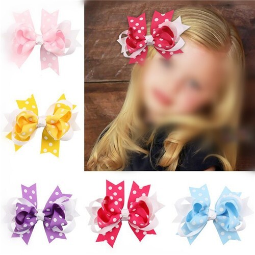 (5 pcs per Unit) Dots Pattern Bowknot Baby Hair Clips