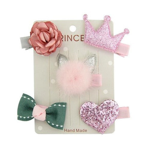 (5 pcs) Crown Heart and Rabbit Head Baby Fashion Hair Clip Set