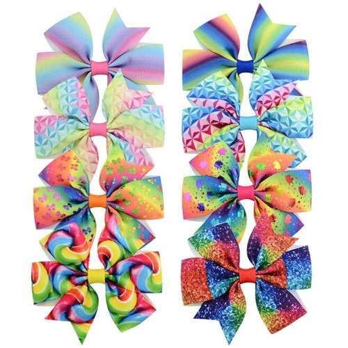 (8 pcs) Multicolor Design Bowknot Baby Hair Clip Set