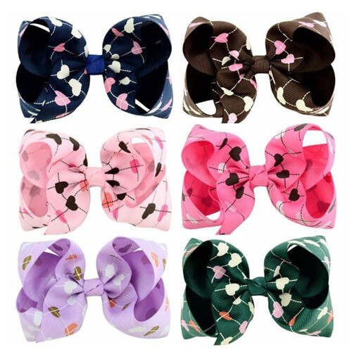 (6 pcs) Heart Prints Bowknot Design Baby Girl Hair Clip Set