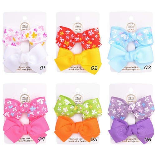 (6 pairs) Cute Flowers Prints Bowknot Hair Clip Set