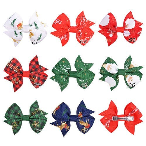 (8 pcs) Christmas Season Bowknot Baby Girl/ Kids Hair Clip Set