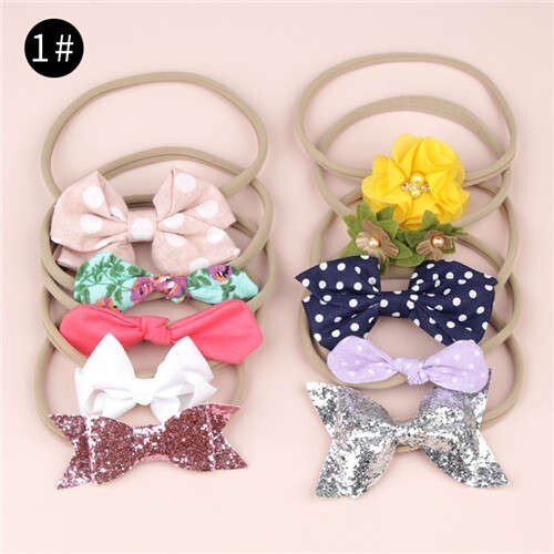 (10pcs) U.S. High Fashion Flowers and Bowknots Combo Hair Rubber Band Set - NO.1