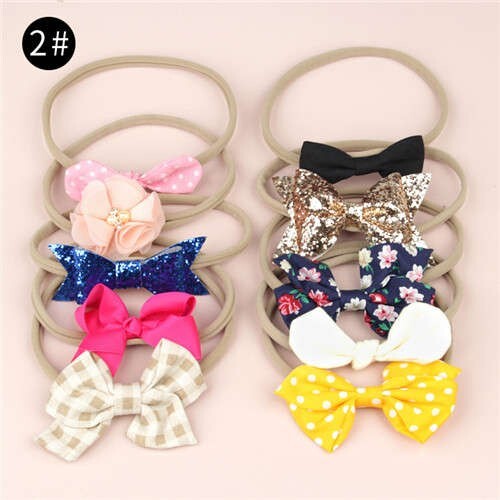 (10pcs) U.S. High Fashion Flowers and Bowknots Combo Hair Rubber Band Set - NO.2