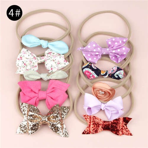 (10pcs) U.S. High Fashion Flowers and Bowknots Combo Hair Rubber Band Set - NO.4