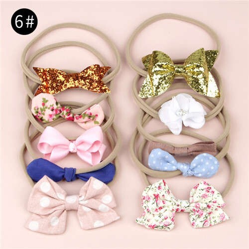 (10pcs) U.S. High Fashion Flowers and Bowknots Combo Hair Rubber Band Set - NO.6