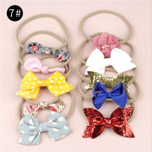 (10pcs) U.S. High Fashion Flowers and Bowknots Combo Hair Rubber Band Set - NO.7