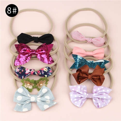 (10pcs) U.S. High Fashion Flowers and Bowknots Combo Hair Rubber Band Set - NO.8