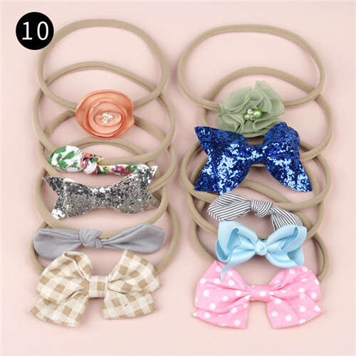 (10pcs) U.S. High Fashion Flowers and Bowknots Combo Hair Rubber Band Set - NO.10