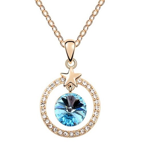 Elegant Star Attached with Suspended Austrian Crystal Design Necklace - Blue