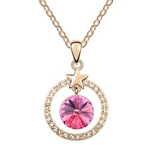 Elegant Star Attached with Suspended Austrian Crystal Design Necklace - Pink