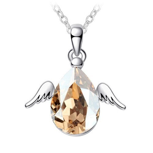 Cute Happy Angel Austrian Crystal Platinum Plating Alloy Necklace - Golden Yellow