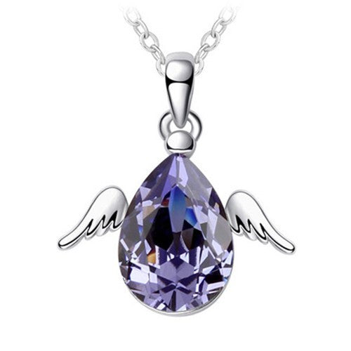 Cute Happy Angel Austrian Crystal Platinum Plating Alloy Necklace - Tanzanite