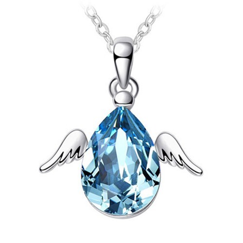 Cute Happy Angel Austrian Crystal Platinum Plating Alloy Necklace - Aquamarine