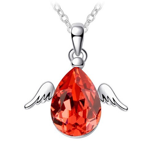 Cute Happy Angel Austrian Crystal Platinum Plating Alloy Necklace - Red