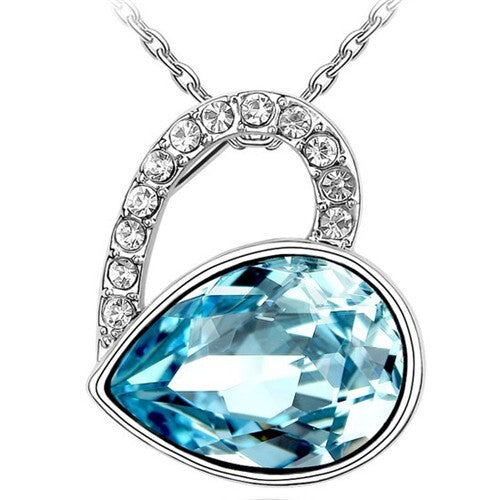 Love At This Moment Austrian Crystal Pendant Necklace - Blue