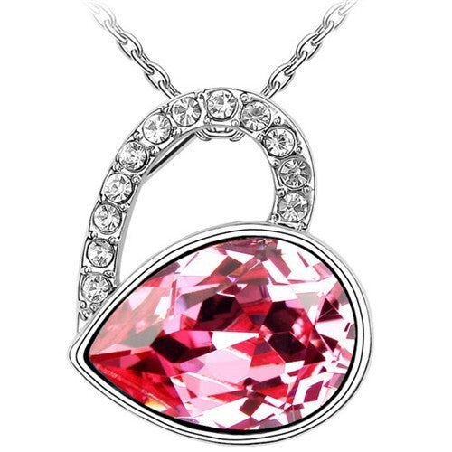 Love At This Moment Austrian Crystal Pendant Necklace - Pink