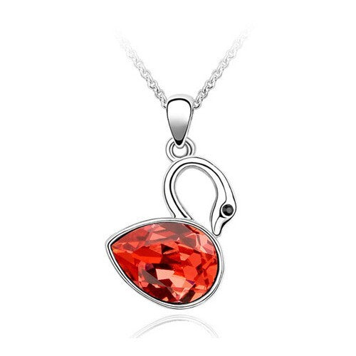 Korean Fashion Red Crystal Swan Pendant Necklace