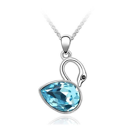 Korean Fashion Aquamarine Crystal Swan Pendant Necklace