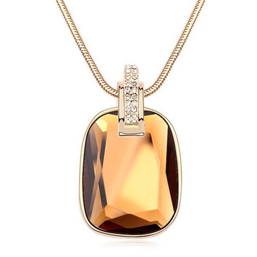 Simple Plain Style Square Crystal Pendant Necklace - Brown