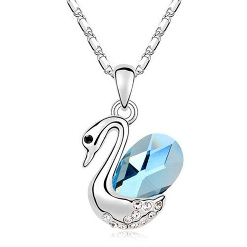 Dancing Swan Austrian Crystal Pendant Necklace - Blue