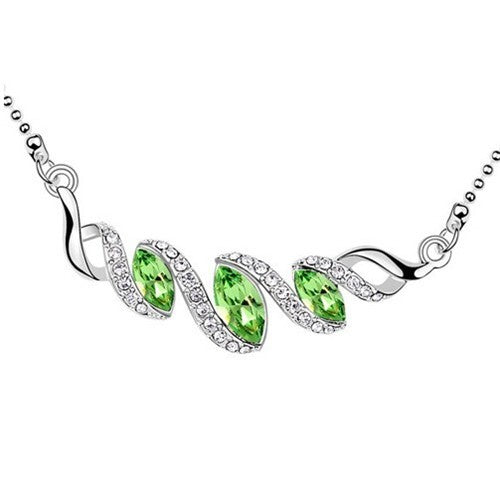 Green Austrian Crystal Spiral Mode Pendant Necklace