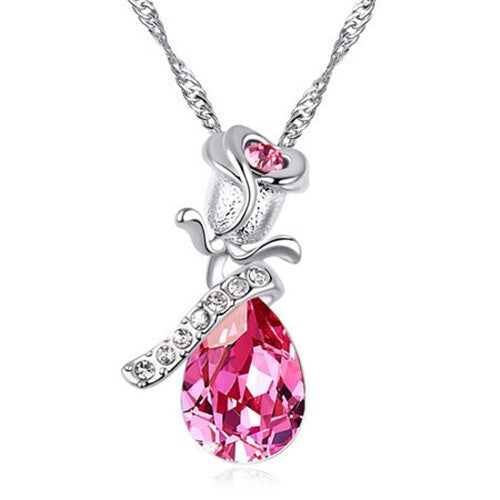 Obssessed Rose Design Roseo Crystal Pendant Necklace