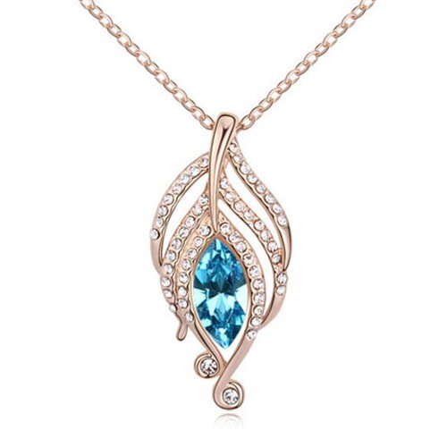 The Leaf Elves Design Austrian Crystal Necklace - Aquamarine