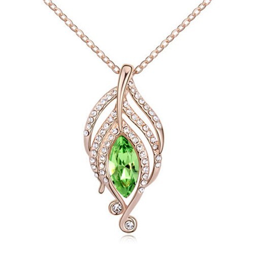 The Leaf Elves Design Austrian Crystal Necklace - Olive