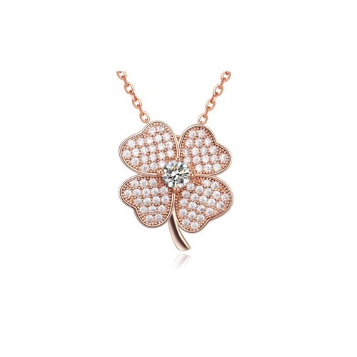 Cubic Zirconia Inlaid Four-leaf Clover Necklace - Rose Gold