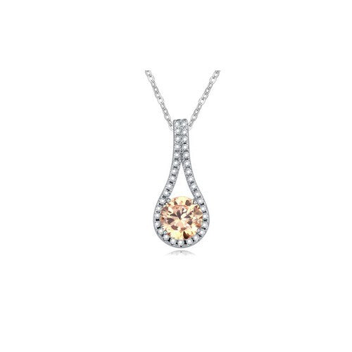 Delicate Cubic Zirconia Inlaid Waterdrop Pendant Necklace - Champagne