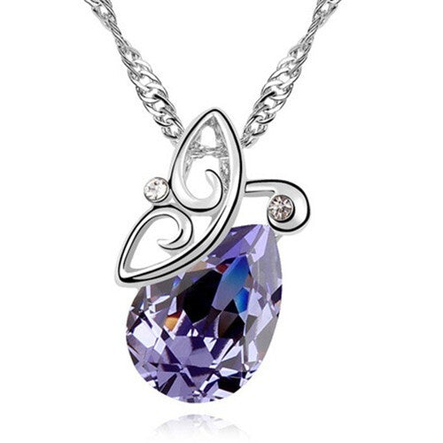 Flying Butterfly Inspired Austrian Crystal Necklace - Violet