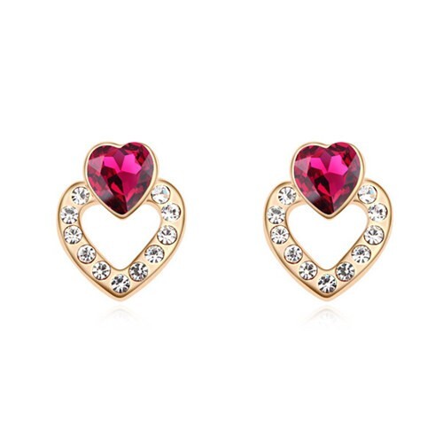 Destined Love Heart Design Austrian Crystal Ear Studs - Purple