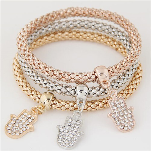 Fashion Elements Pendants Weaving Design Alloy 3 pcs Set Costume Bracelet - Hand