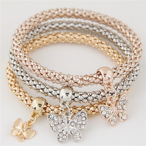 Fashion Elements Pendants Weaving Design Alloy 3 pcs Set Costume Bracelet - Butterfly