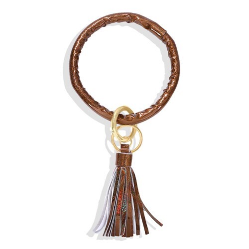 Fashion Long Tassel Pendant Leather Bangle - Brown