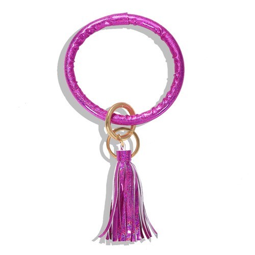 Fashion Long Tassel Pendant Leather Bangle - Fuchsia