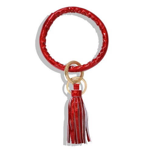 Fashion Long Tassel Pendant Leather Bangle - Red