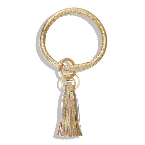 Fashion Long Tassel Pendant Leather Bangle - Golden