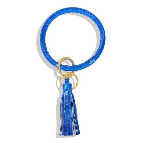 Fashion Long Tassel Pendant Leather Bangle - Blue