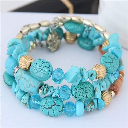 Fashion Multi-layers Bead Bracelet - Blue