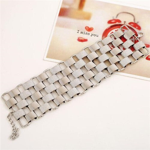 Dull Polished Alloy Blocks Combo Hollow Style Bold Fashion Bracelet - Silver