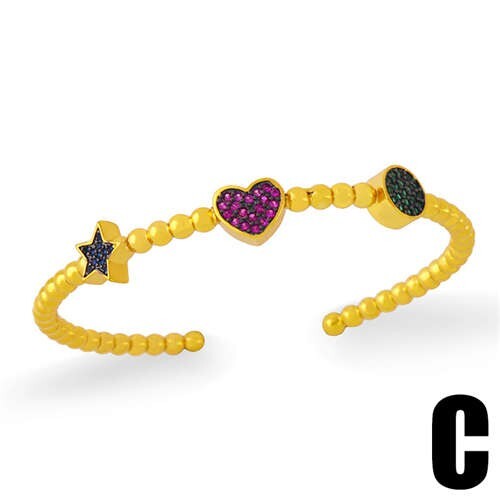 Star and Heart Design Open Style 18K Gold Plated Women Bangle