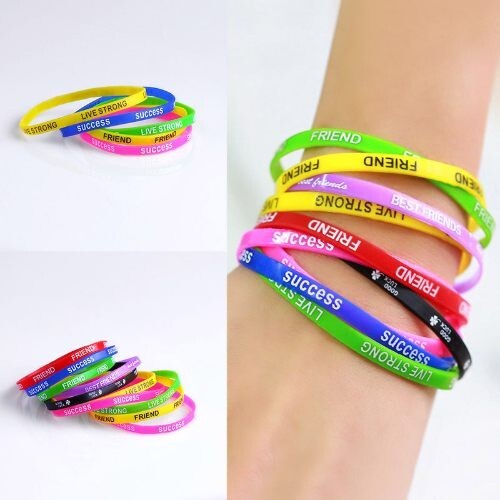 (10 Pcs Set)Simple Design Sport Style Fashion Colorful Silicone Bracelet Set