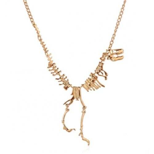 Dinosaur Skeleton High Fashion Alloy Costume Necklace - Golden